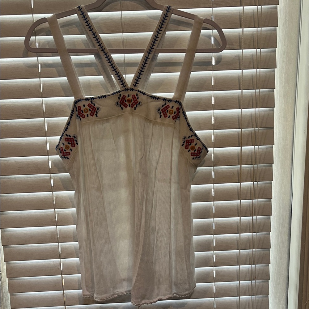 Xhilaration White Camisole with Blue and Red Embroidery